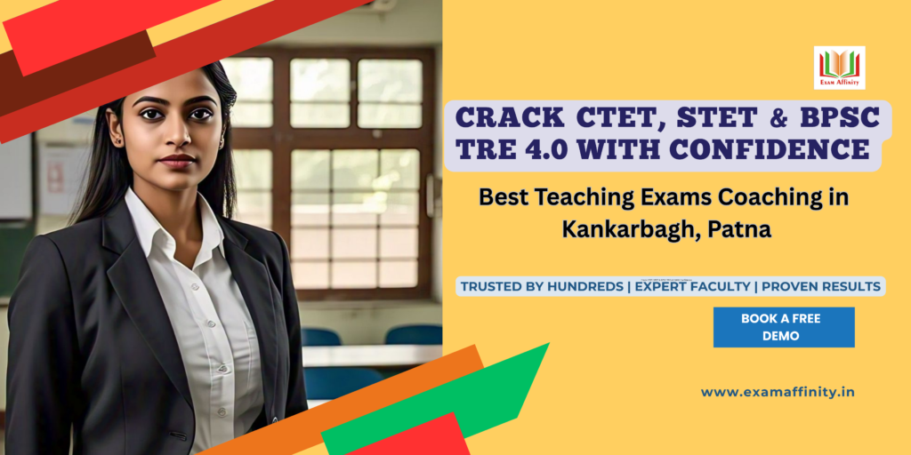 A confident teacher holding books and smiling, symbolizing empowerment and success through Exam Affinity's CTET and teaching exam coaching.