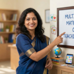 Educator Demonstrating Multimedia Materials and Teaching Aids