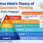 Van Hiele’s Theory of Geometric Thinking showing five levels of geometry learning from visualisation to rigor in maths pedagogy