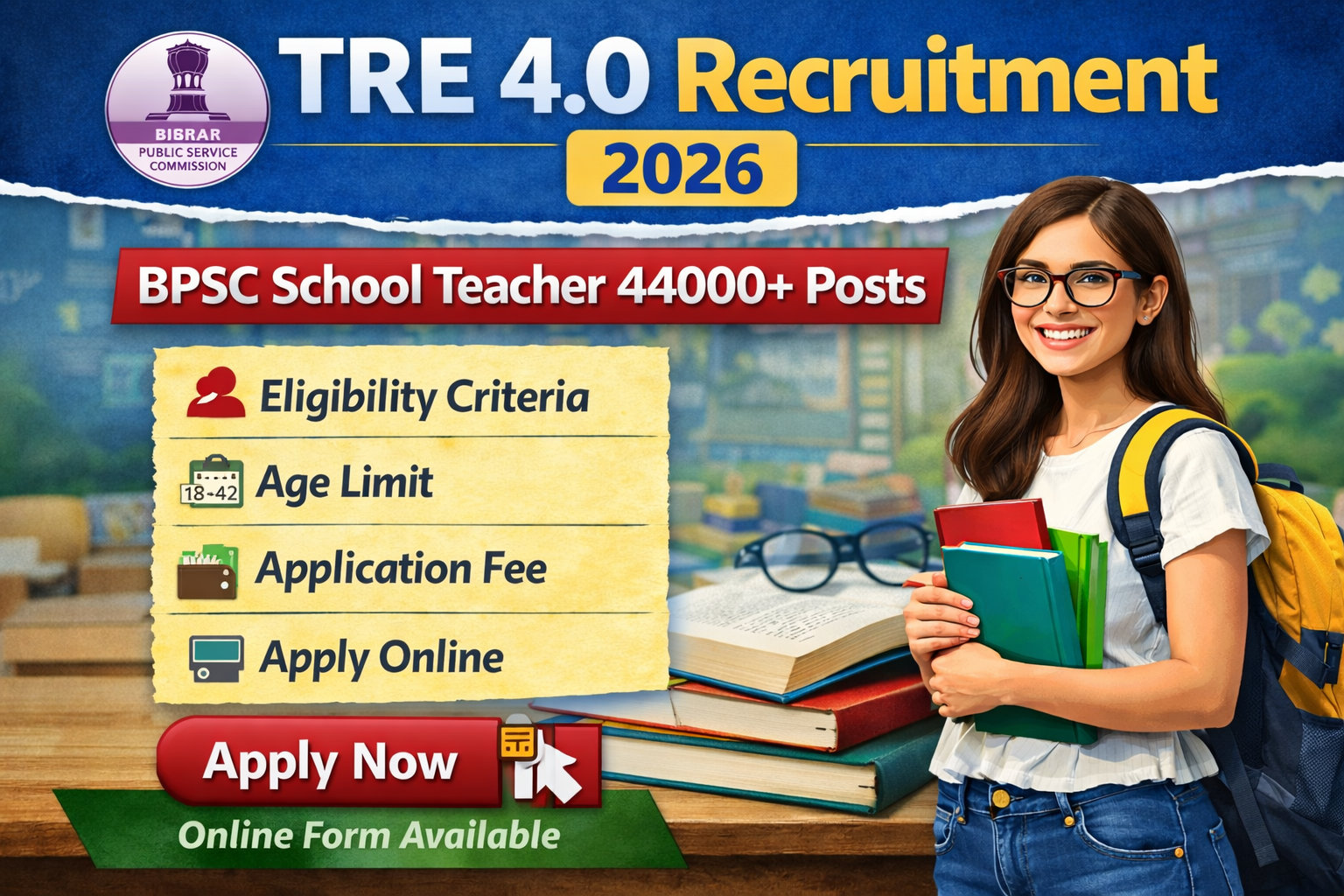 BPSC School Teacher TRE 4.0 Recruitment 2026: Apply Online for 44,000+ Teacher Posts